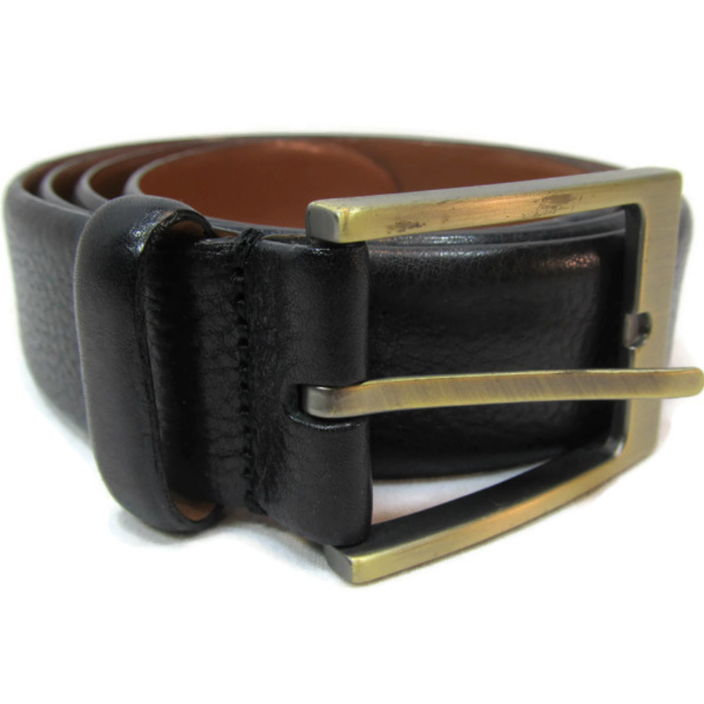 Mens Black Belt Italian Leather Brass Bucke 41"